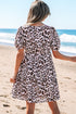 Brown Leopard Tied Front Keyhole Puff Short Sleeve Mini Dress